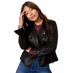 Evereve Marren Moto Jacket Womens Small Black Faux Leather Biker Minimalist Chic